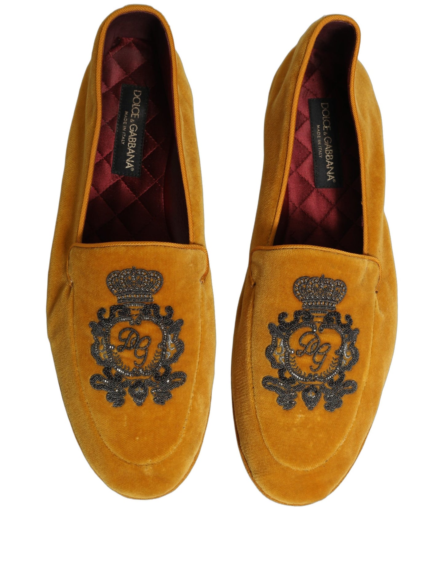 Chaussures mocassins Dolce & Gabbana en velours jaune brodés couronne