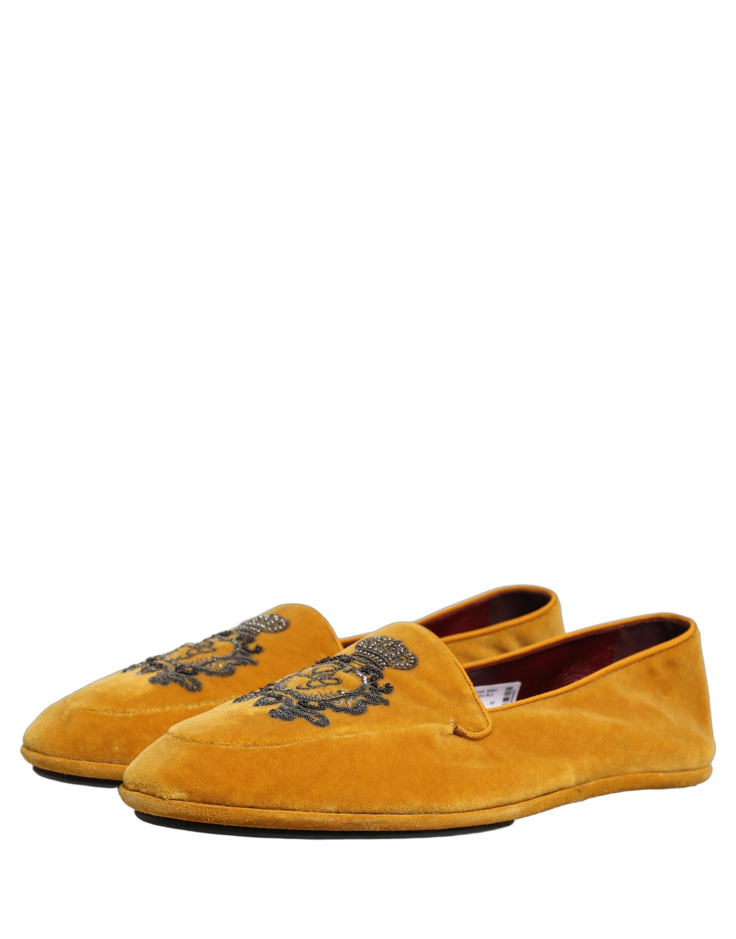 Chaussures mocassins Dolce & Gabbana en velours jaune brodés couronne
