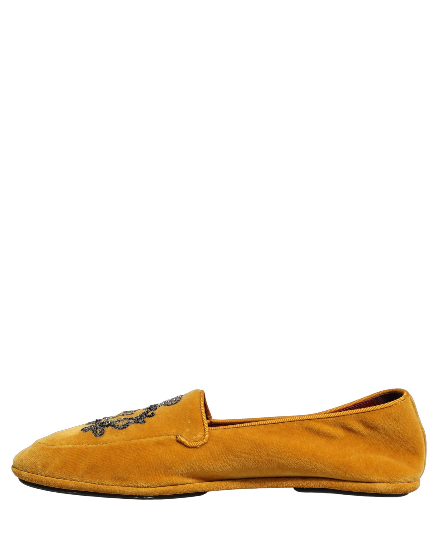 Chaussures mocassins Dolce & Gabbana en velours jaune brodés couronne