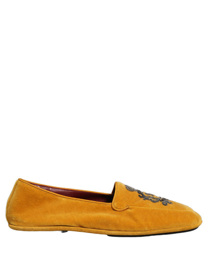 Chaussures mocassins Dolce & Gabbana en velours jaune brodés couronne