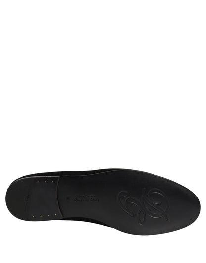 Chaussures Plates Sans Lacets Noires en Satin à Logo Dolce & Gabbana