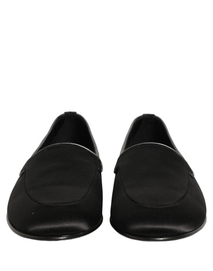 Chaussures Plates Sans Lacets Noires en Satin à Logo Dolce & Gabbana
