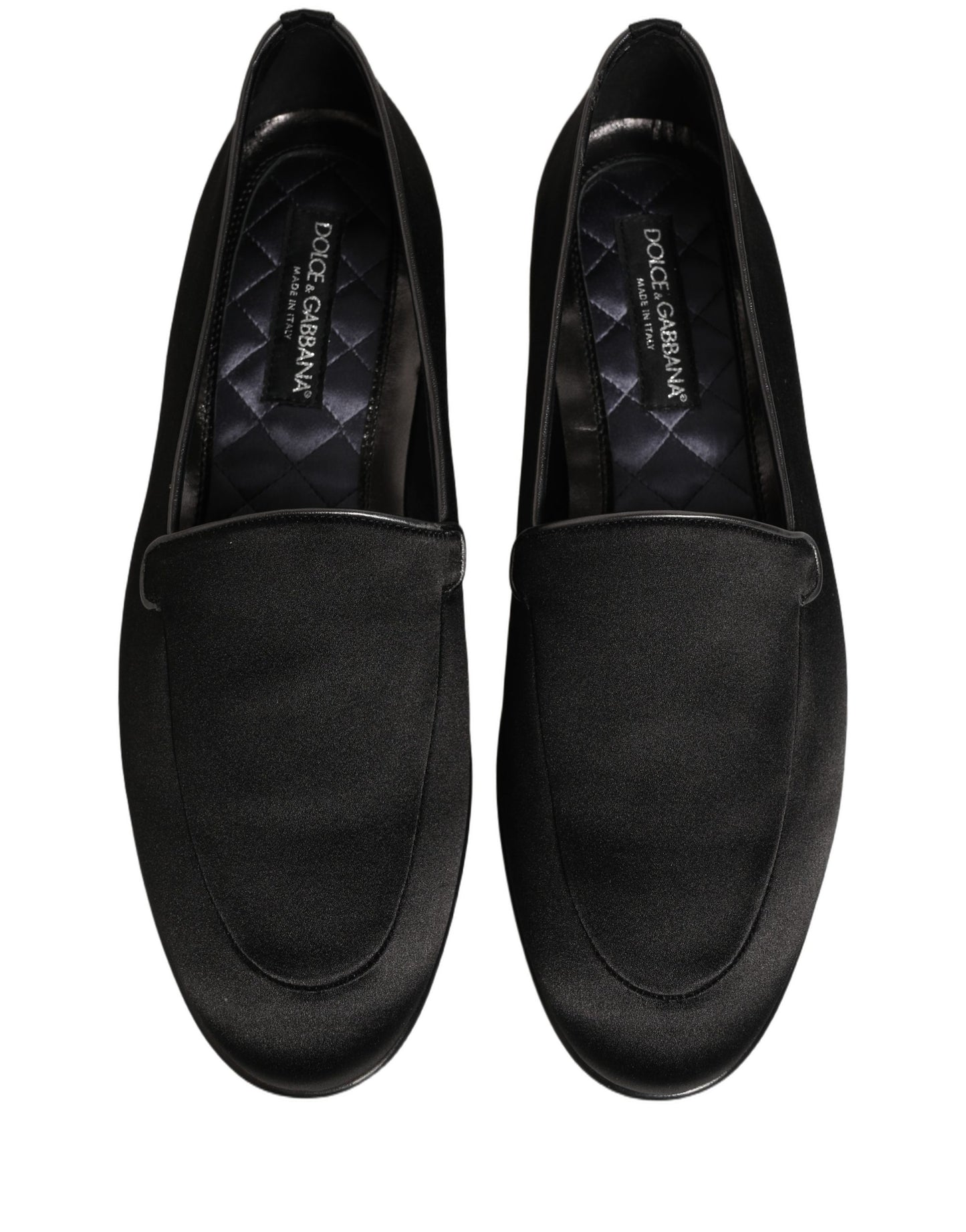 Chaussures Plates Sans Lacets Noires en Satin à Logo Dolce & Gabbana