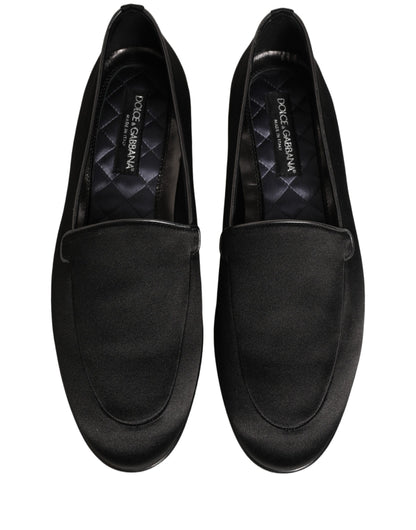 Chaussures Plates Sans Lacets Noires en Satin à Logo Dolce & Gabbana
