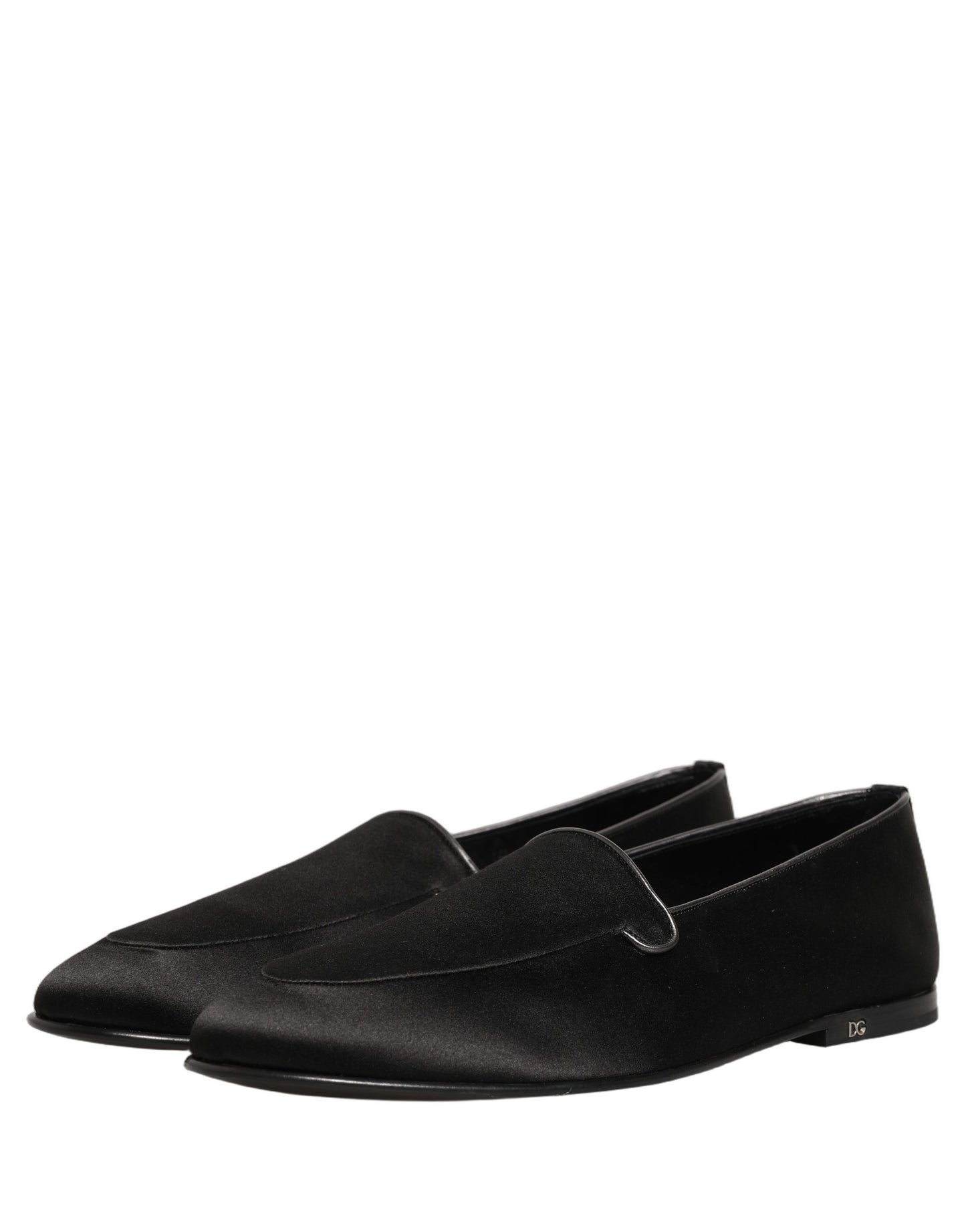 Chaussures Plates Sans Lacets Noires en Satin à Logo Dolce & Gabbana