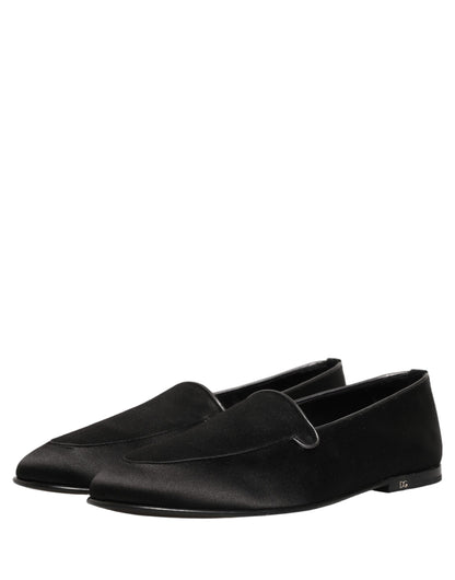 Chaussures Plates Sans Lacets Noires en Satin à Logo Dolce & Gabbana