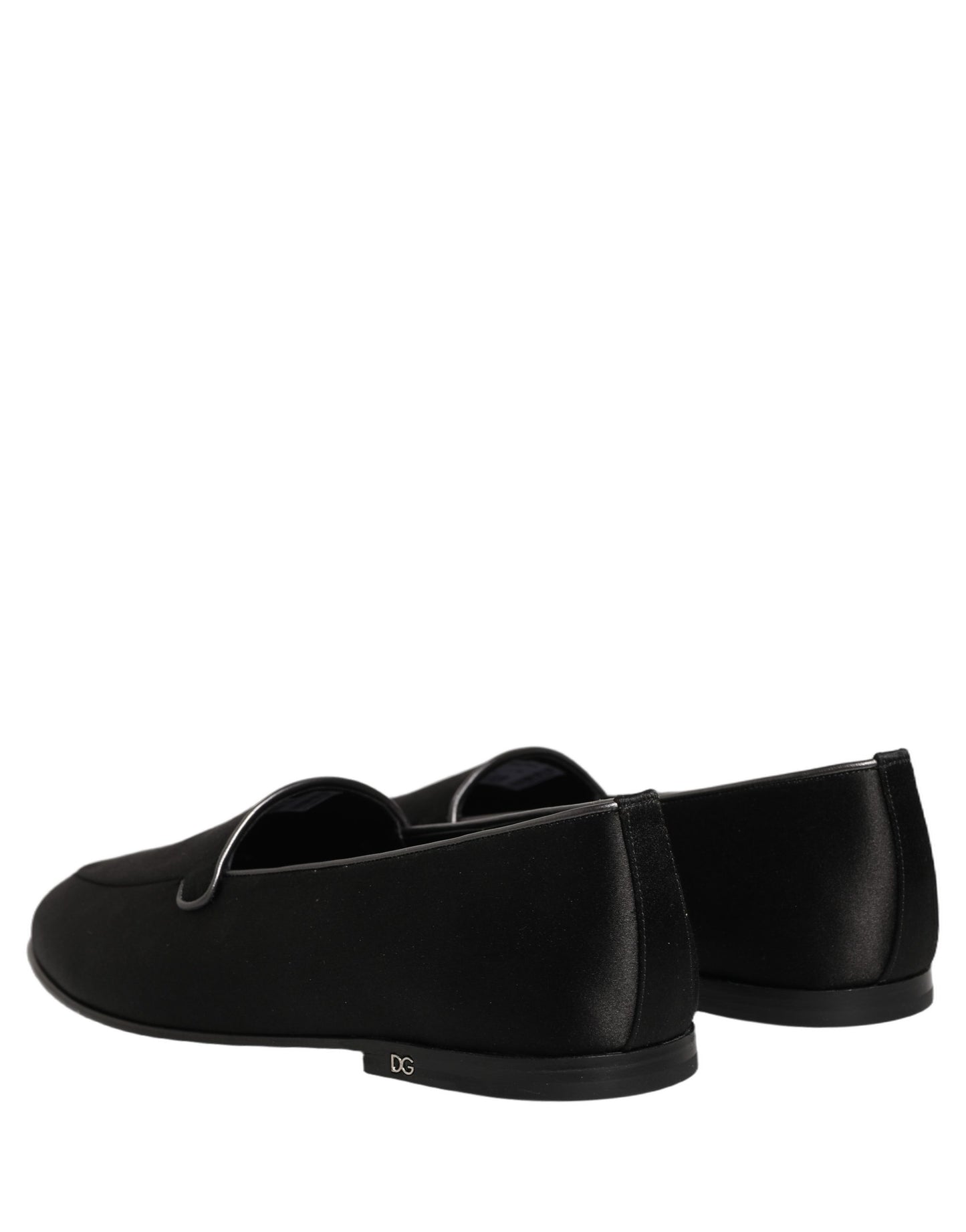 Chaussures Plates Sans Lacets Noires en Satin à Logo Dolce & Gabbana