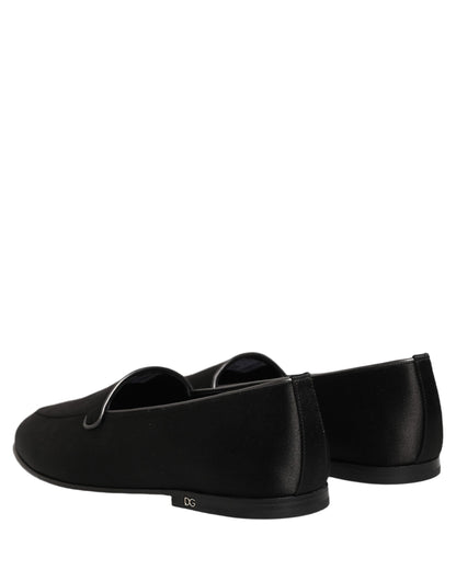 Chaussures Plates Sans Lacets Noires en Satin à Logo Dolce & Gabbana