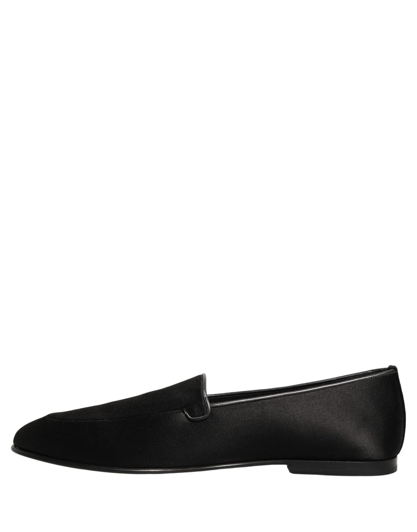 Chaussures Plates Sans Lacets Noires en Satin à Logo Dolce & Gabbana