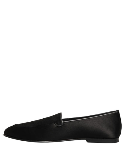 Chaussures Plates Sans Lacets Noires en Satin à Logo Dolce & Gabbana