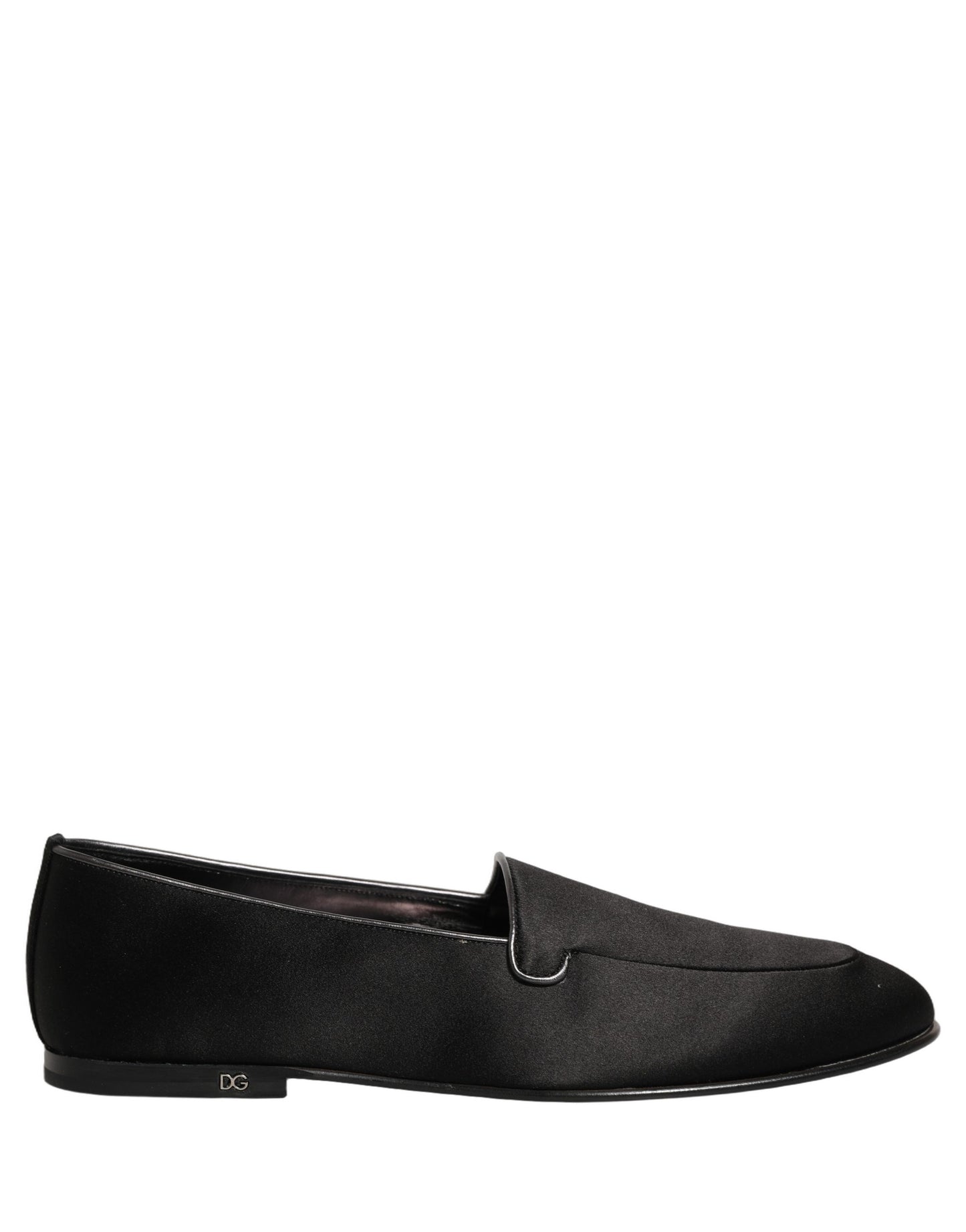 Chaussures Plates Sans Lacets Noires en Satin à Logo Dolce & Gabbana