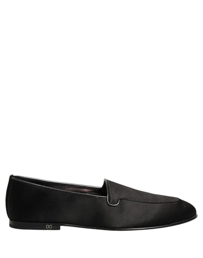 Chaussures Plates Sans Lacets Noires en Satin à Logo Dolce & Gabbana