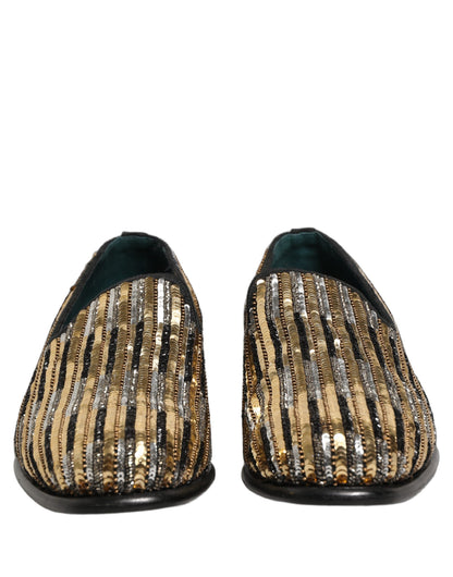 Zapatos mocasín Dolce & Gabbana a rayas doradas con lentejuelas