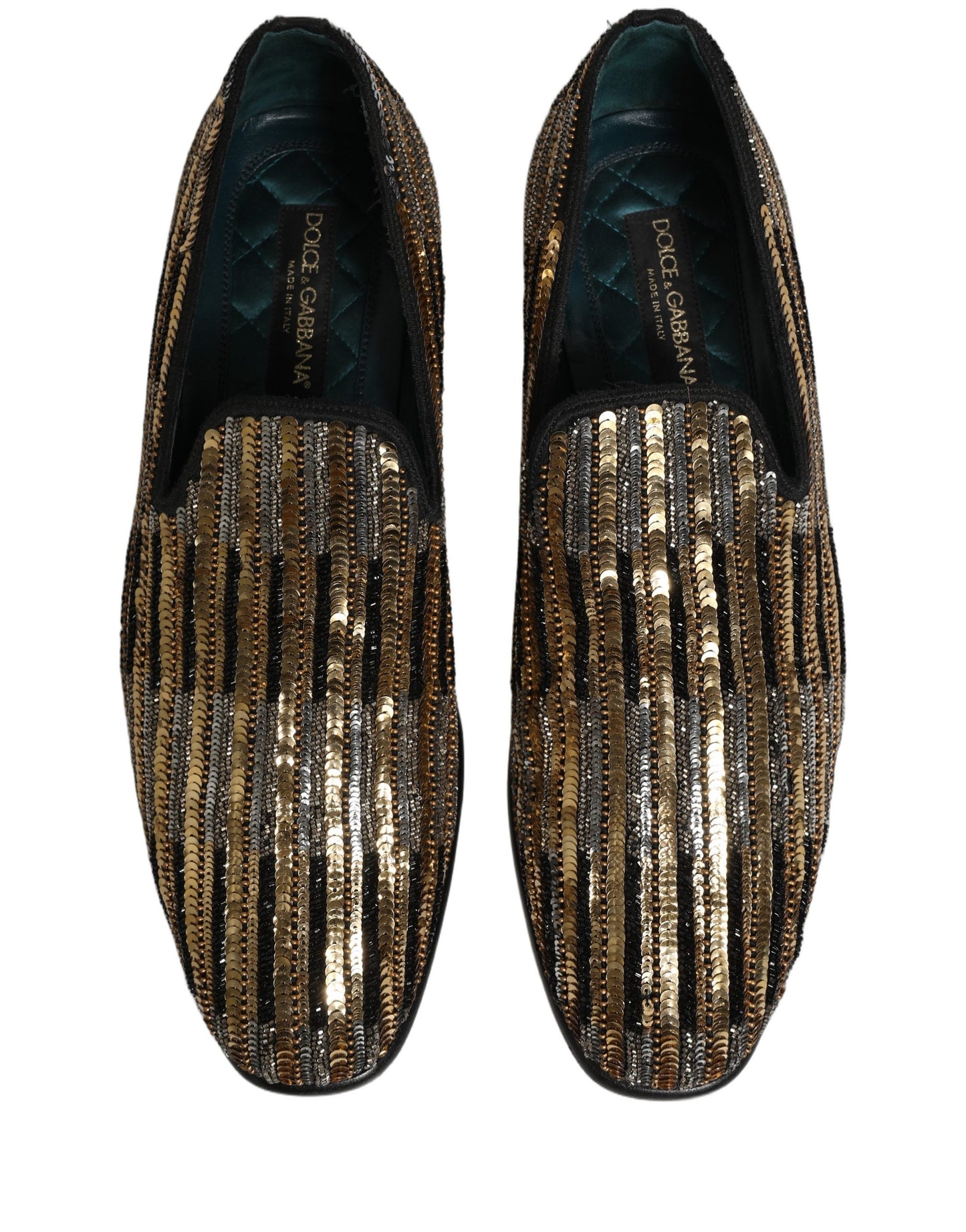Zapatos mocasín Dolce & Gabbana a rayas doradas con lentejuelas