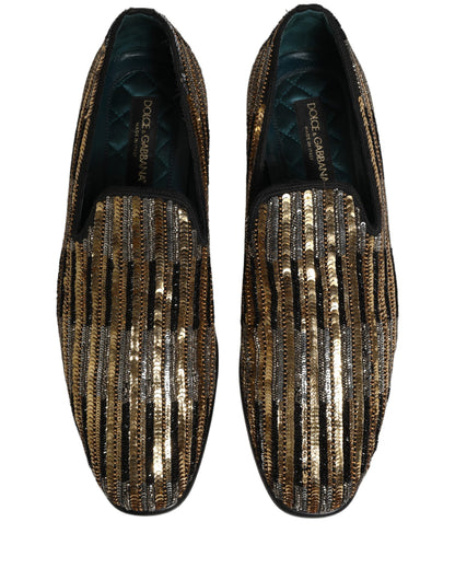 Zapatos mocasín Dolce & Gabbana a rayas doradas con lentejuelas
