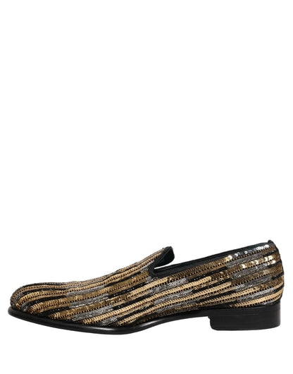 Zapatos mocasín Dolce & Gabbana a rayas doradas con lentejuelas