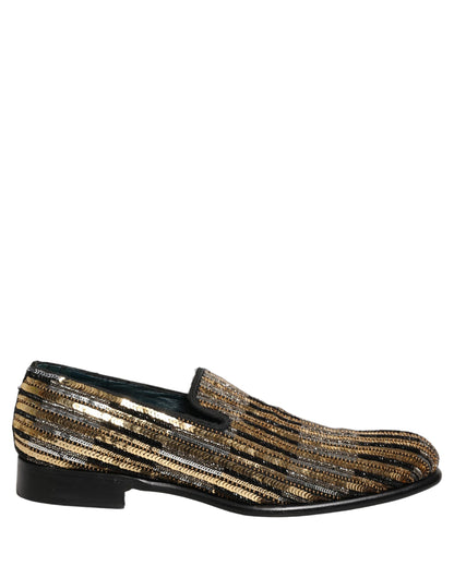 Zapatos mocasín Dolce & Gabbana a rayas doradas con lentejuelas
