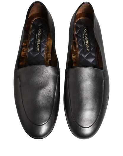 Mocassins en cuir argenté avec logo DG Dolce & Gabbana