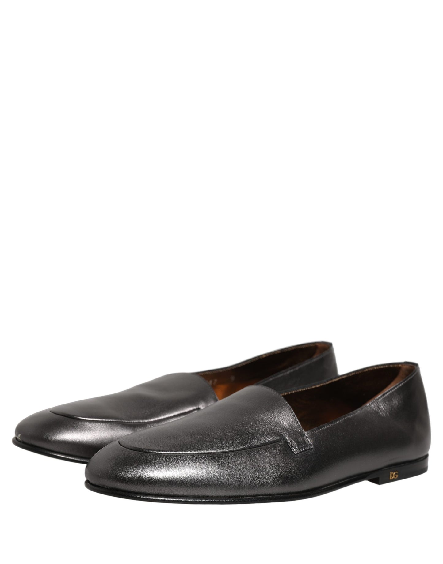 Mocassins en cuir argenté avec logo DG Dolce & Gabbana
