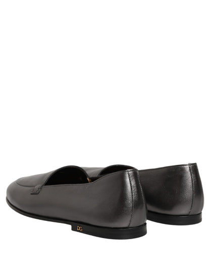 Mocassins en cuir argenté avec logo DG Dolce & Gabbana