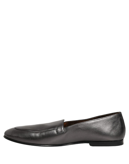 Mocassins en cuir argenté avec logo DG Dolce & Gabbana