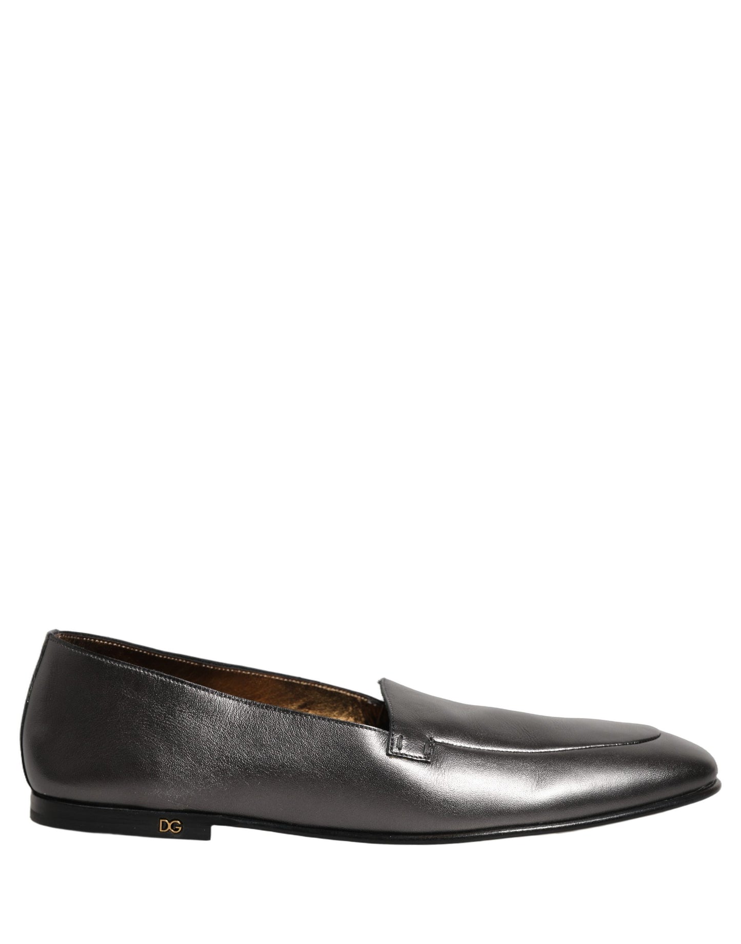 Mocassins en cuir argenté avec logo DG Dolce & Gabbana