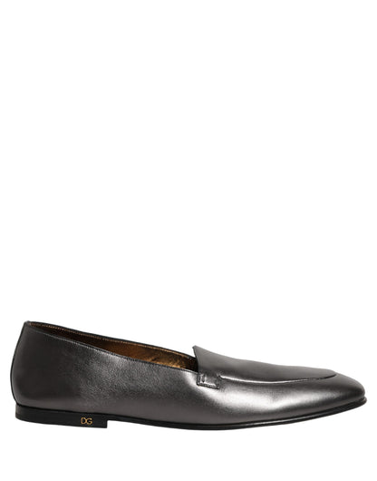 Mocassins en cuir argenté avec logo DG Dolce & Gabbana