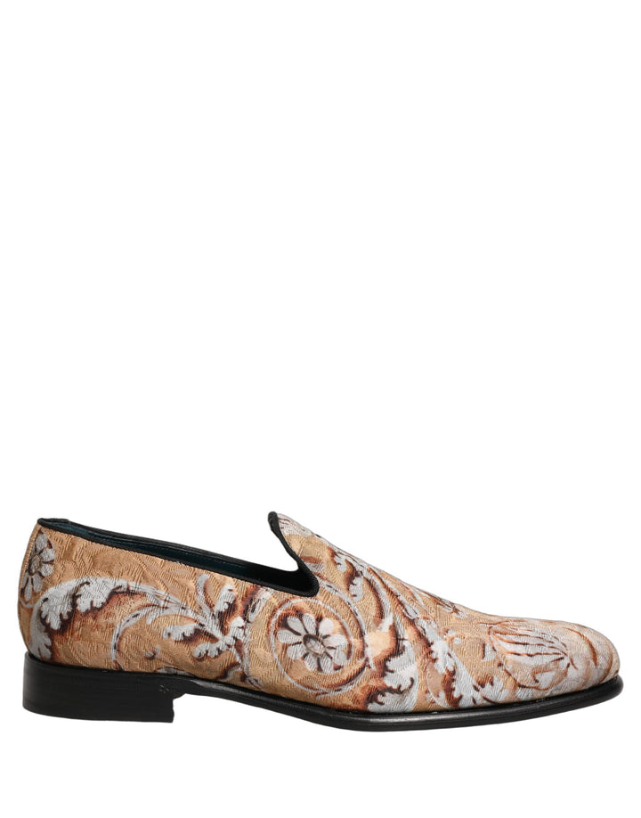 Zapatos mocasín de vestir Dolce & Gabbana beige brocado para hombre