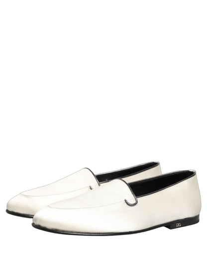 Chaussures plates à enfiler Dolce & Gabbana en satin blanc avec logo