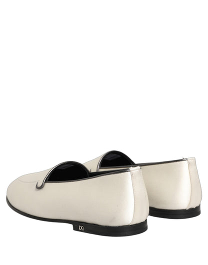 Chaussures plates à enfiler Dolce & Gabbana en satin blanc avec logo
