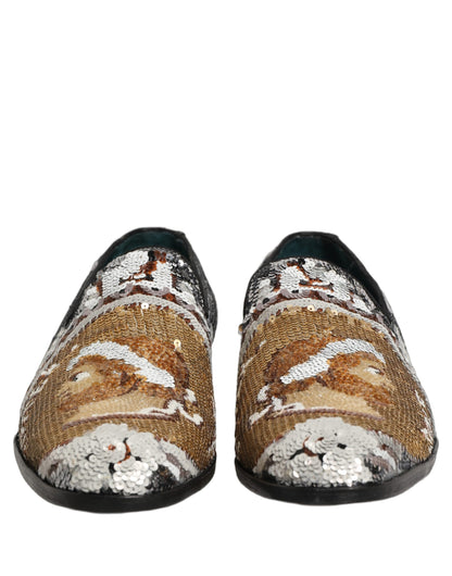 Mocasines con lentejuelas en oro blanco de Dolce & Gabbana
