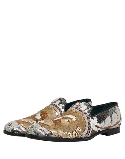 Mocasines con lentejuelas en oro blanco de Dolce & Gabbana