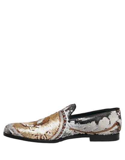Mocasines con lentejuelas en oro blanco de Dolce & Gabbana