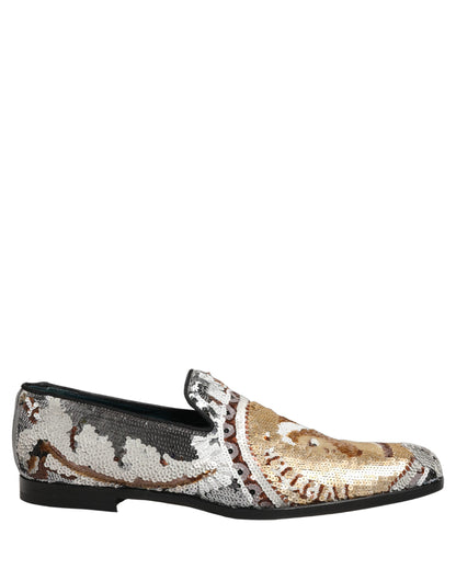 Mocasines con lentejuelas en oro blanco de Dolce & Gabbana