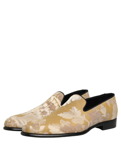 Zapatos Mocasines de Hombre Dolce & Gabbana Jacquard Estampado Floral Dorado