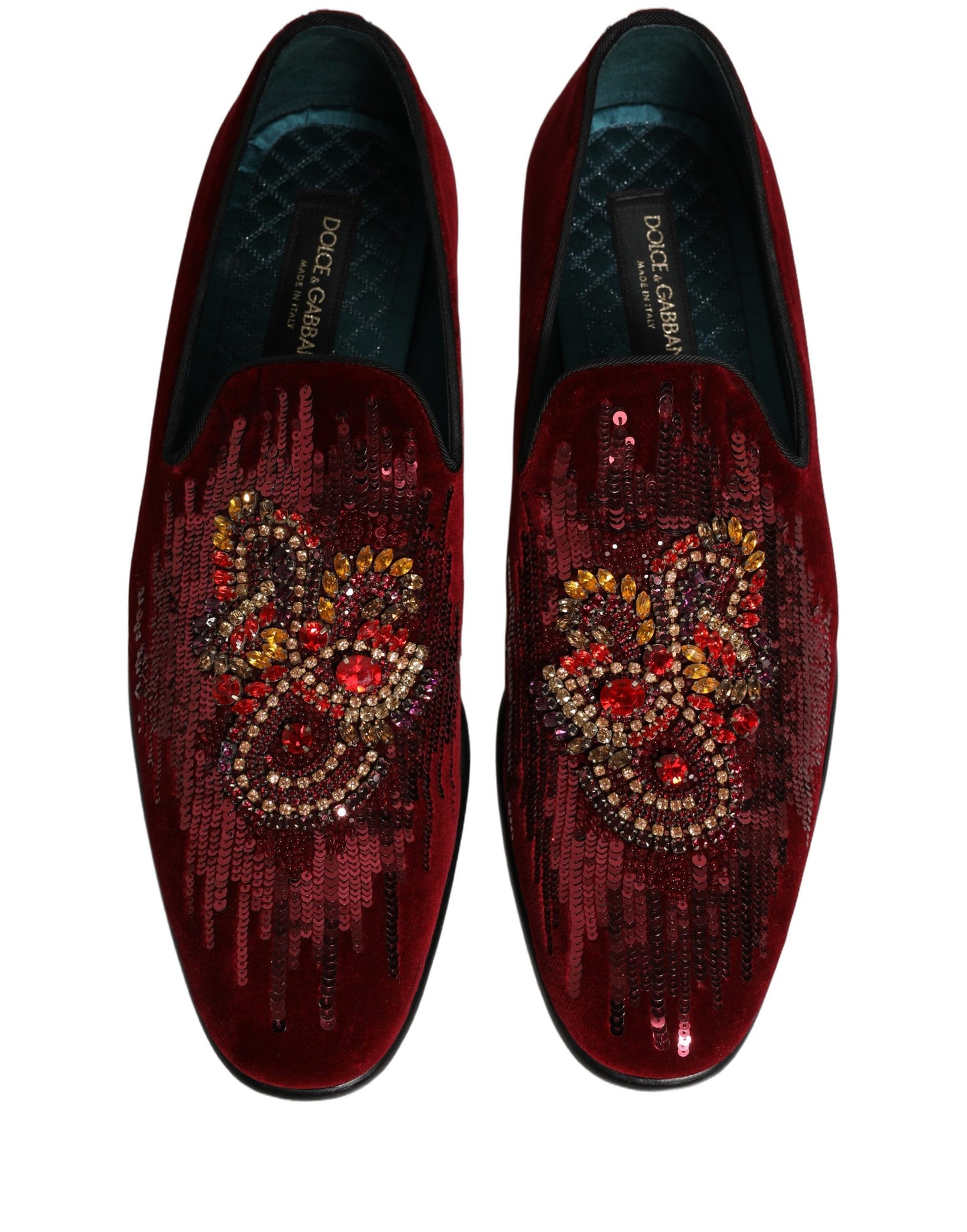 Chaussures mocassins Dolce & Gabbana ornés de pierres précieuses et de sequins marron