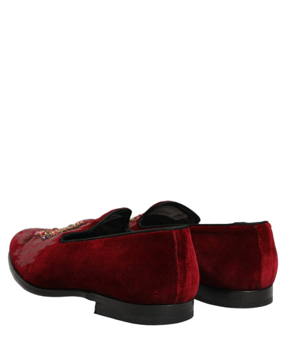 Chaussures mocassins Dolce & Gabbana ornés de pierres précieuses et de sequins marron