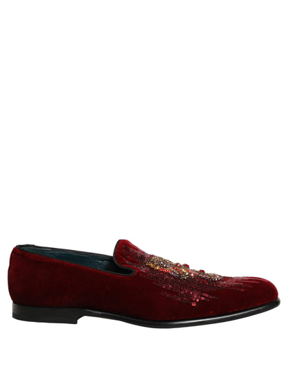 Chaussures mocassins Dolce & Gabbana ornés de pierres précieuses et de sequins marron