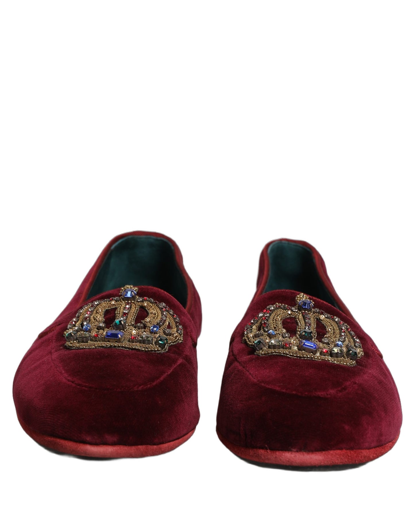 Mocassins à enfiler en velours bordeaux Dolce & Gabbana avec couronne
