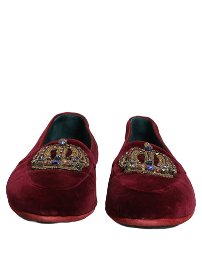Mocassins à enfiler en velours bordeaux Dolce & Gabbana avec couronne