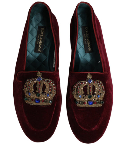 Mocassins à enfiler en velours bordeaux Dolce & Gabbana avec couronne