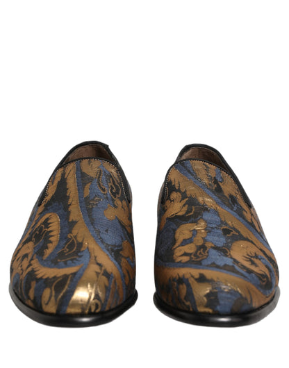 Zapatos Mocasines sin Cordones de Vestir de Hombre de Brocado Azul Dolce & Gabbana