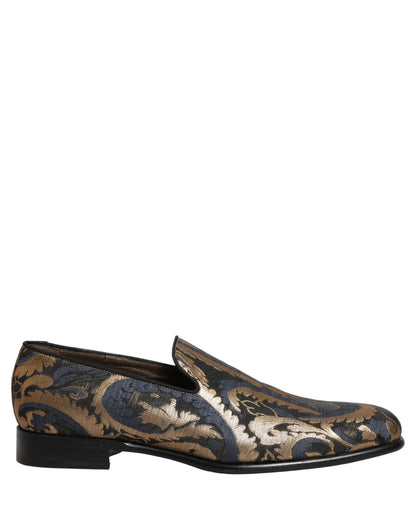 Zapatos Mocasines sin Cordones de Vestir de Hombre de Brocado Azul Dolce & Gabbana
