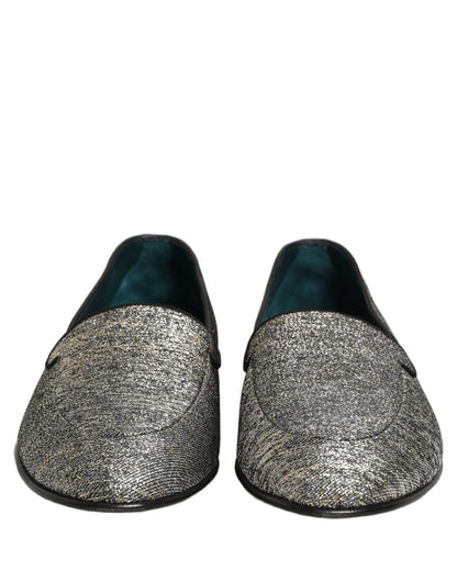 Zapatos mocasines de vestir para hombre, Dolce & Gabbana, gris, lúrex con purpurina