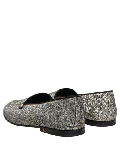 Zapatos mocasines de vestir para hombre, Dolce & Gabbana, gris, lúrex con purpurina