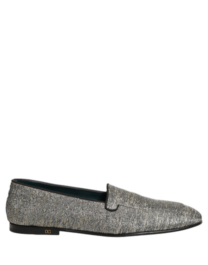 Zapatos mocasines de vestir para hombre, Dolce & Gabbana, gris, lúrex con purpurina