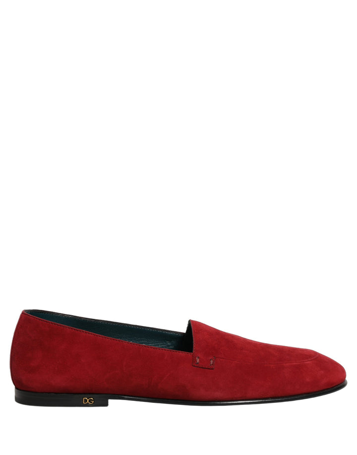 Chaussures Loafers plates à enfiler en daim rouge avec logo Dolce & Gabbana