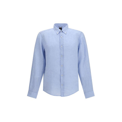 Hugo Boss Black Blue Linen Dress Shirt