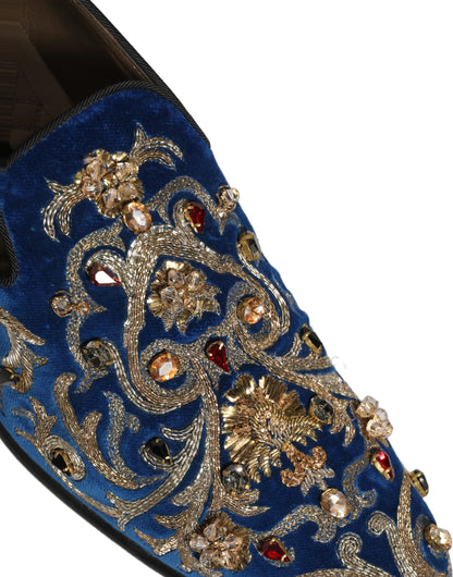 Zapatos Mocasines Adornados de Terciopelo Azul de Dolce & Gabbana