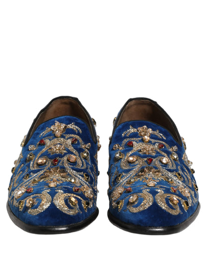 Zapatos Mocasines Adornados de Terciopelo Azul de Dolce & Gabbana